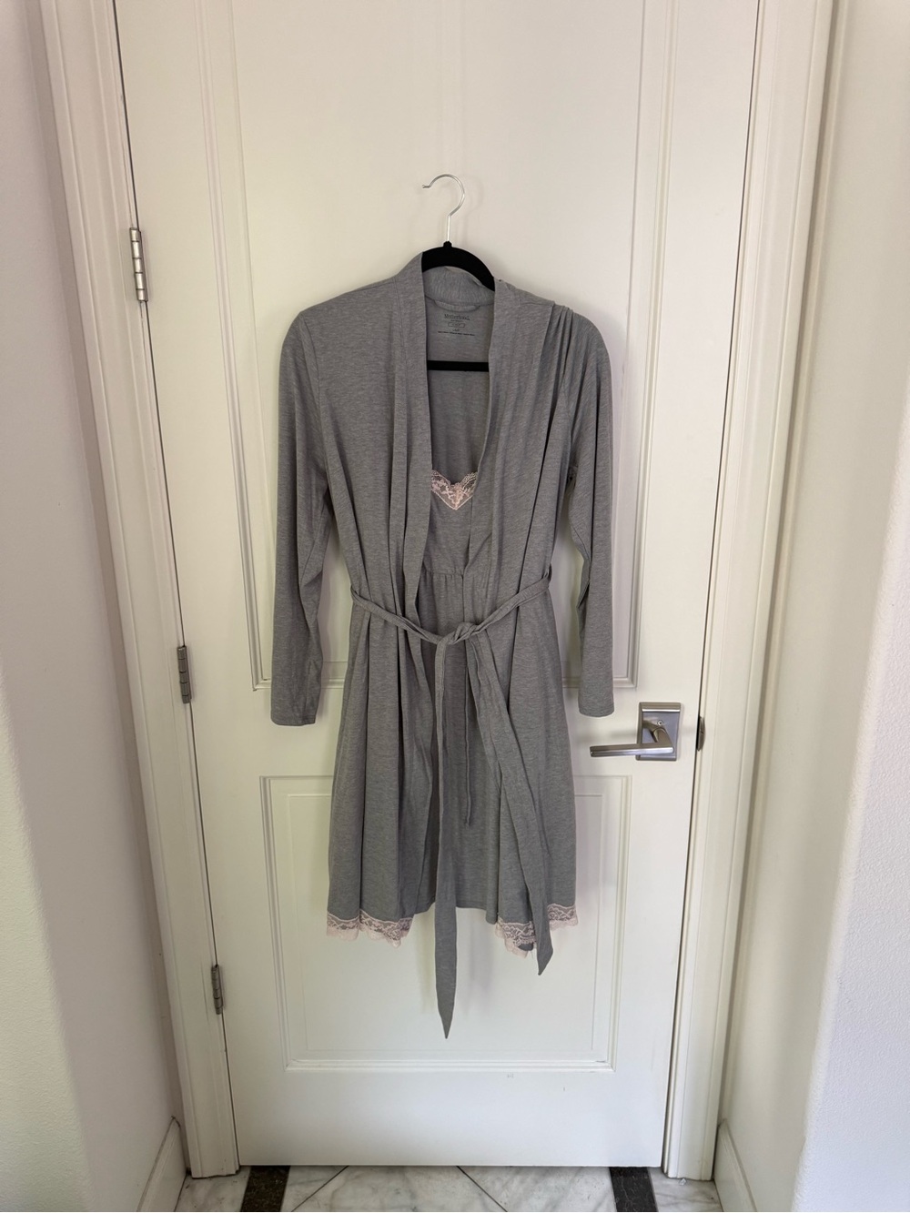 Motherhood Maternity Grey Lace Nightgown & Robe Set Large - New w/ Tags